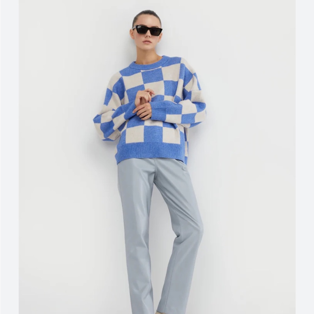 OAK + FORT Blue and Cream Knit oversized Sweater - small